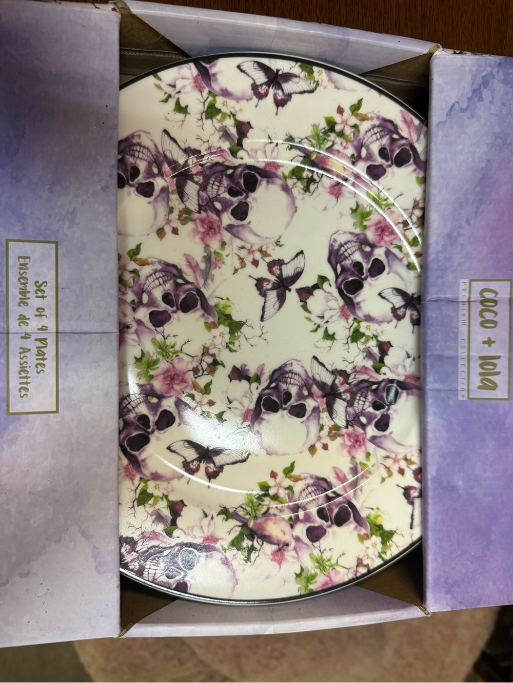 Set of Purple Floral Skull Decorative Dinner Plates